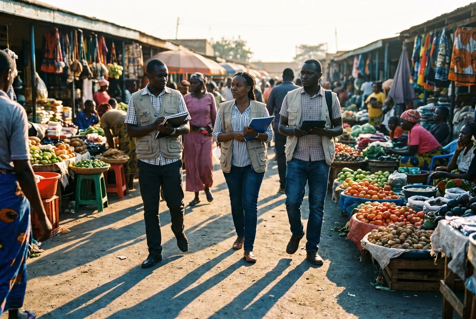 Assessment team walking through a market
